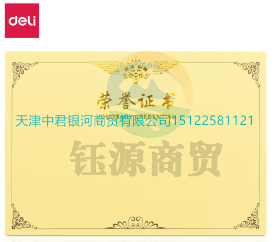 得力 3231 荣誉证书内芯(黄)-8K(50张/包)