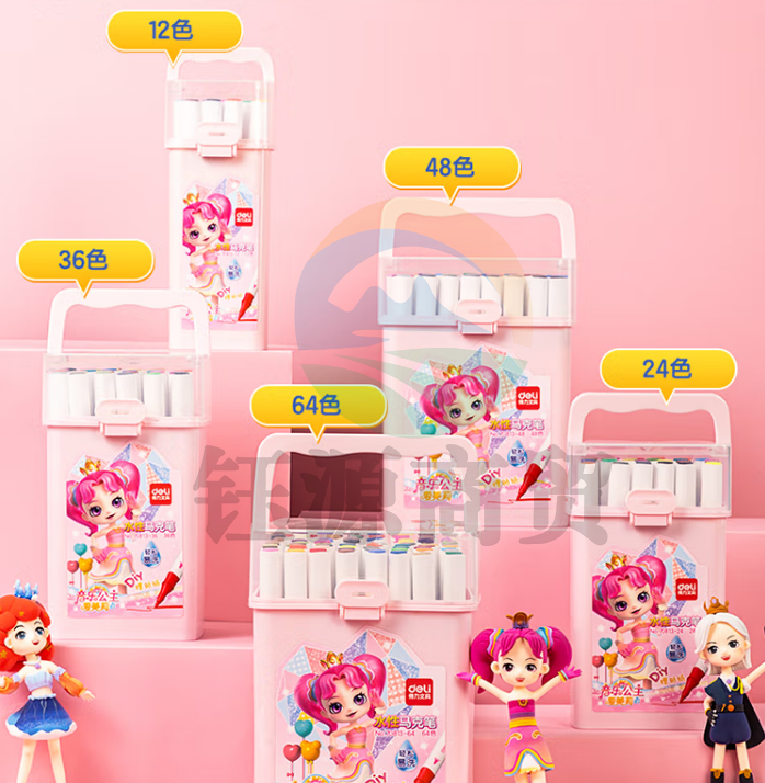 得力70813-64色爱美莉易洗水性三角杆马克笔(混)(64色/筒)