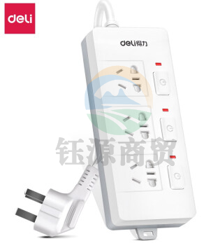 得力3985插座_3组_3米_PVC袋装(白)(只)新国标分控插座