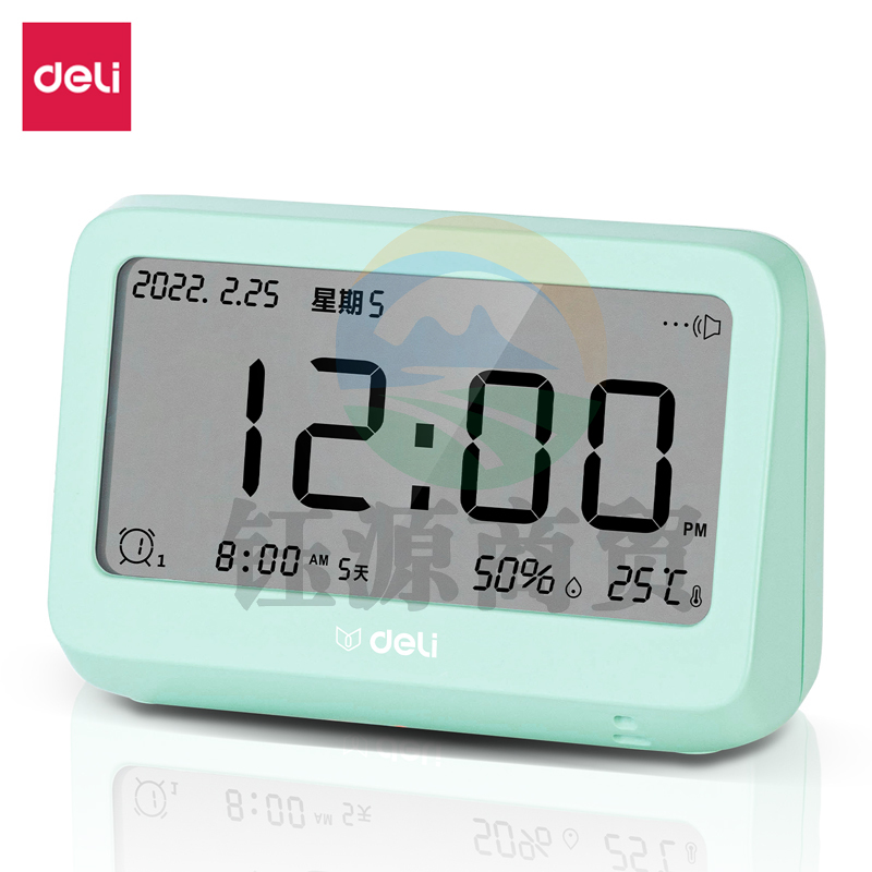 得力LE100-GN电子闹钟(绿色)(1台/盒 赠送7号电池*2)