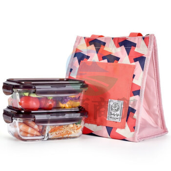 乐扣乐扣（LOCK&LOCK）LLG990S101 耐热玻璃分隔便当盒两件套耐高温可微波610ml+560ml