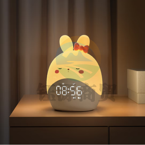 鹏创兔子闹钟儿童女孩可爱智能电子夜灯多功能男孩小学生专用起床神器