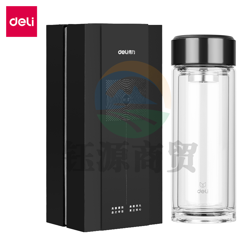 得力17660双层玻璃杯黑色