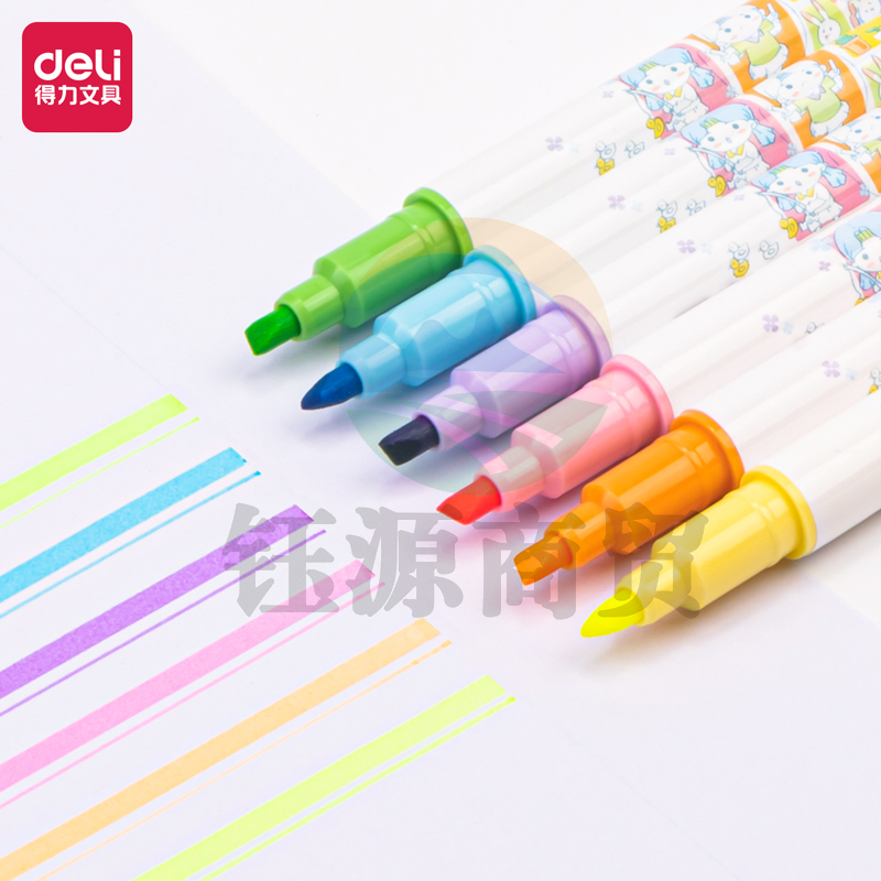 得力S735 娅米系列荧光笔(荧光色系)(混)(6支/袋)