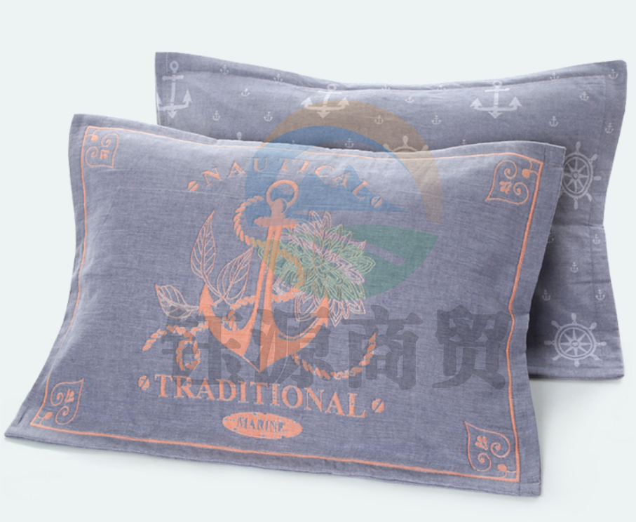 沐凡 三层纱布枕套 船锚款蓝色52*75cm（对）