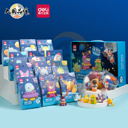 得力(deli) 主题粘土套装 超轻黏土儿童手工创意DIY彩泥橡皮泥玩具 怪兽系列12卡装YA107