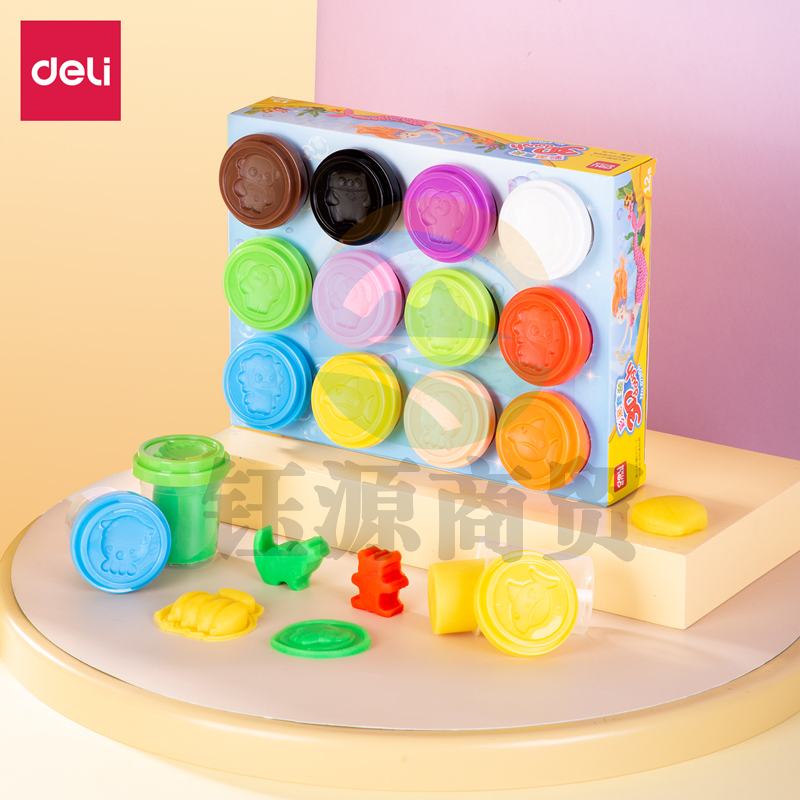 得力(deli)67804 12色彩泥 学生橡皮泥黏土 儿童玩具手工DIY粘土套装 大杯装(共672g)