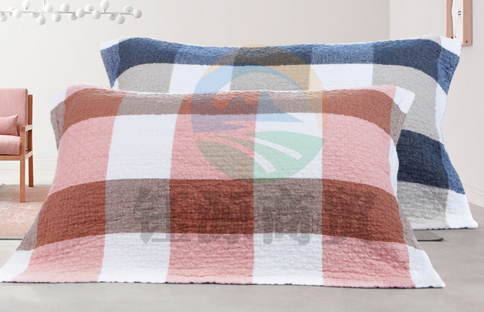 沐凡 枕巾纯棉一对 纱布加厚四季枕头巾 褶皱格粉色75*50cm（对）