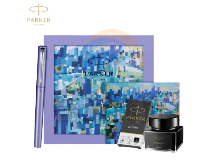 派克（PARKER）钢笔礼盒 签字笔 商务办公送礼 男女学生练字 生日礼物 威雅XL银河紫白墨水笔+未来城市礼盒