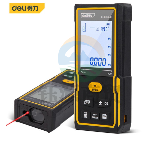 得力DL331050P 手持式大屏激光测距仪高精度电子尺红外量房仪电子水平泡50米