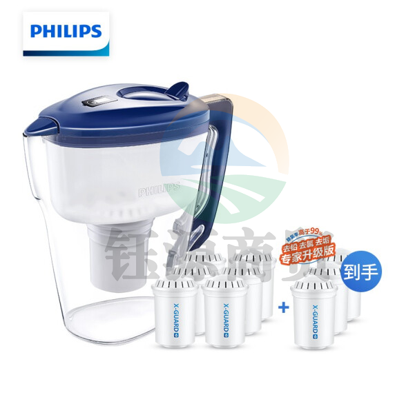 飞利浦（PHILIPS）WP2807 净水壶 家用滤水壶 厨房自来水过滤净水器 一壶九芯套装（含附件）