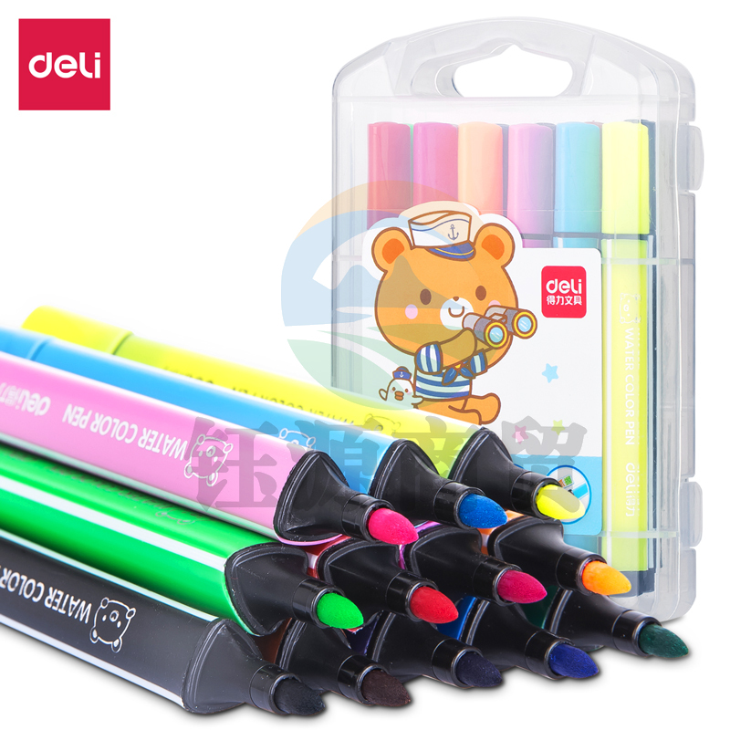 得力70720_12色卡通粗三角杆水彩笔(混)