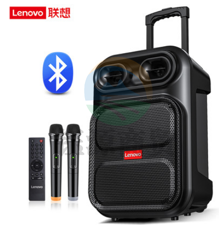 联想（Lenovo）V07 12英寸户外拉杆音箱 蓝牙便携 舞台会议教学扩音器 双无线话筒+遥控器 黑色 IT.988