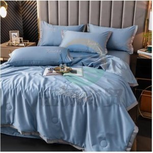 南极人家纺 水洗棉夏凉被日式纯色空调被单人春秋被 L 皇冠-浅蓝(水洗冰丝面料冰凉丝滑） 180x220cm单夏被