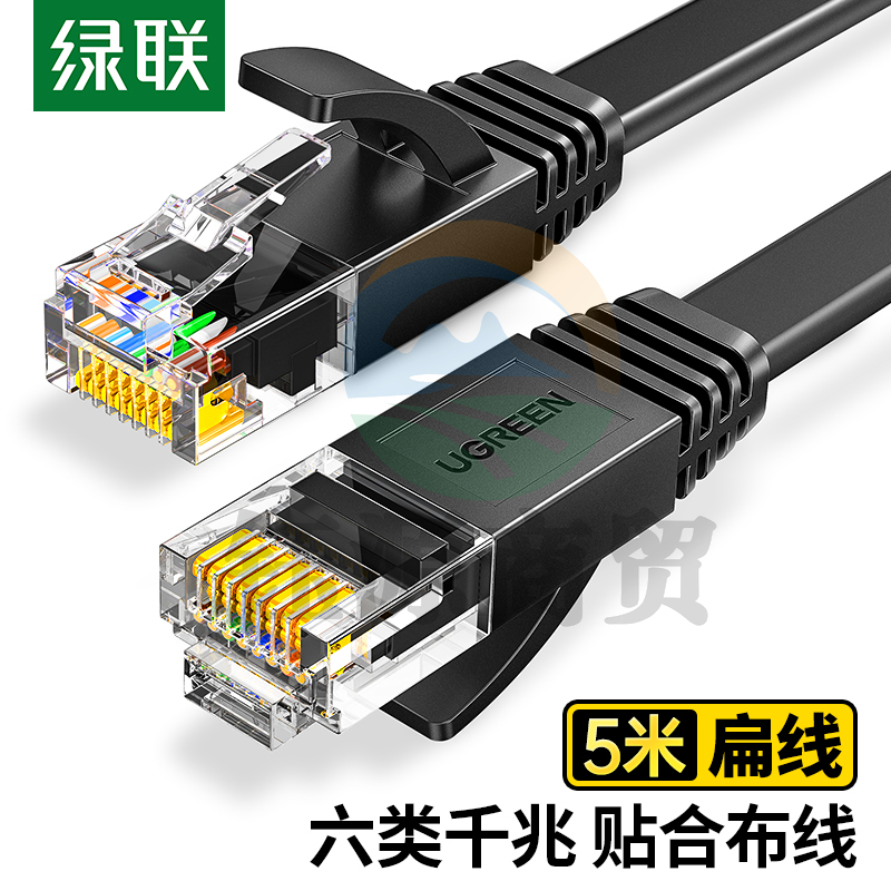 绿联(UGREEN)50176 六类CAT6类网线 千兆网络高速连接线 电脑宽带家用非屏蔽扁平跳线 成品网线 黑色 5米