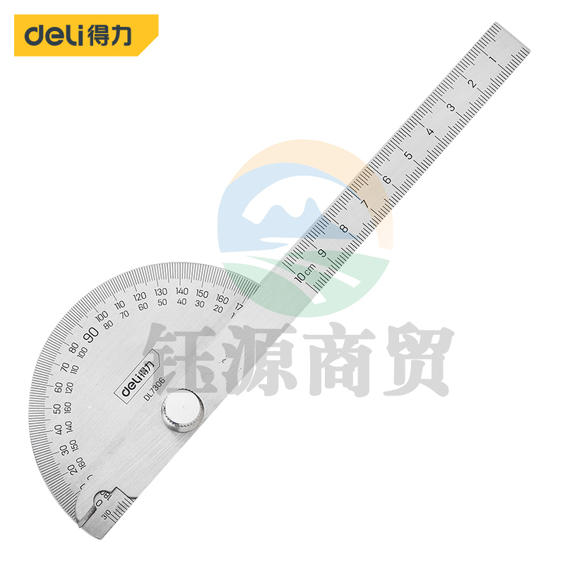 得力DL7306 不锈钢木工角度尺角度尺量角器角度规180度调整式半圆分度规角尺150mm