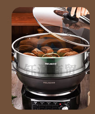 美菱（MeiLing） 电炒锅升级单旋钮定时多功能电热锅家用电锅一体锅铸铁锅电煮锅电蒸锅多用途锅 【定时款】36cm一锅一笼（适合7-9人）