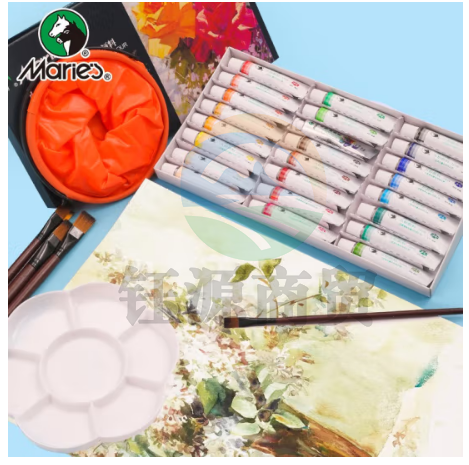 马利(Marie's)水粉颜料盒装24色12ml  7324L +调色盘+6支水粉笔