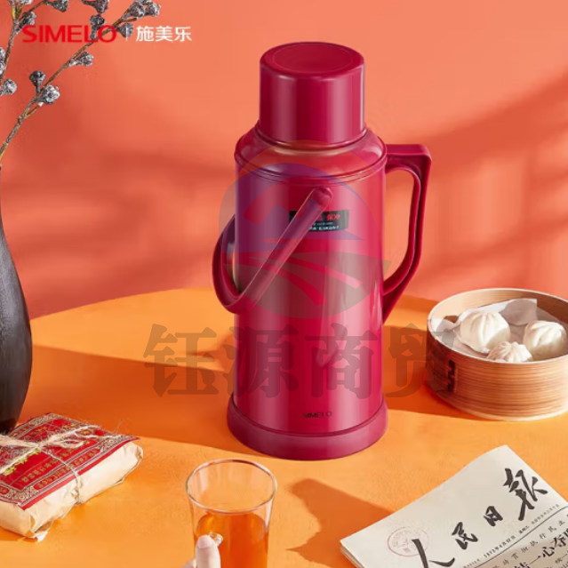 SIMELO施美乐玻璃内胆热水壶保温壶宿舍开水瓶热水瓶老式 3.2升酒红色