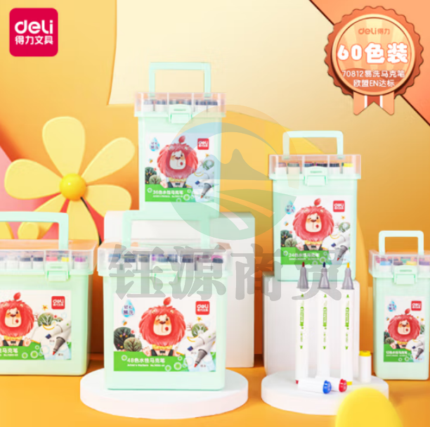 得力70812-60易洗水性三角杆马克笔(混)(60色/桶)