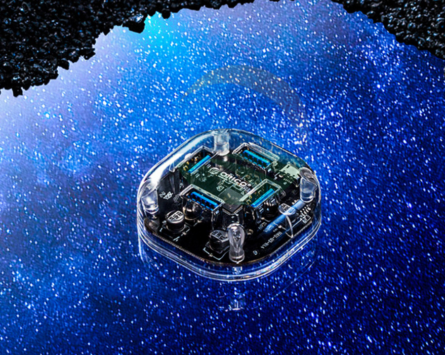奥睿科(ORICO)USB3.0分线器 4口HUB多接口扩展转换器笔记本电脑一拖四集线器延长线带电源接口1米 透明H4U-U3