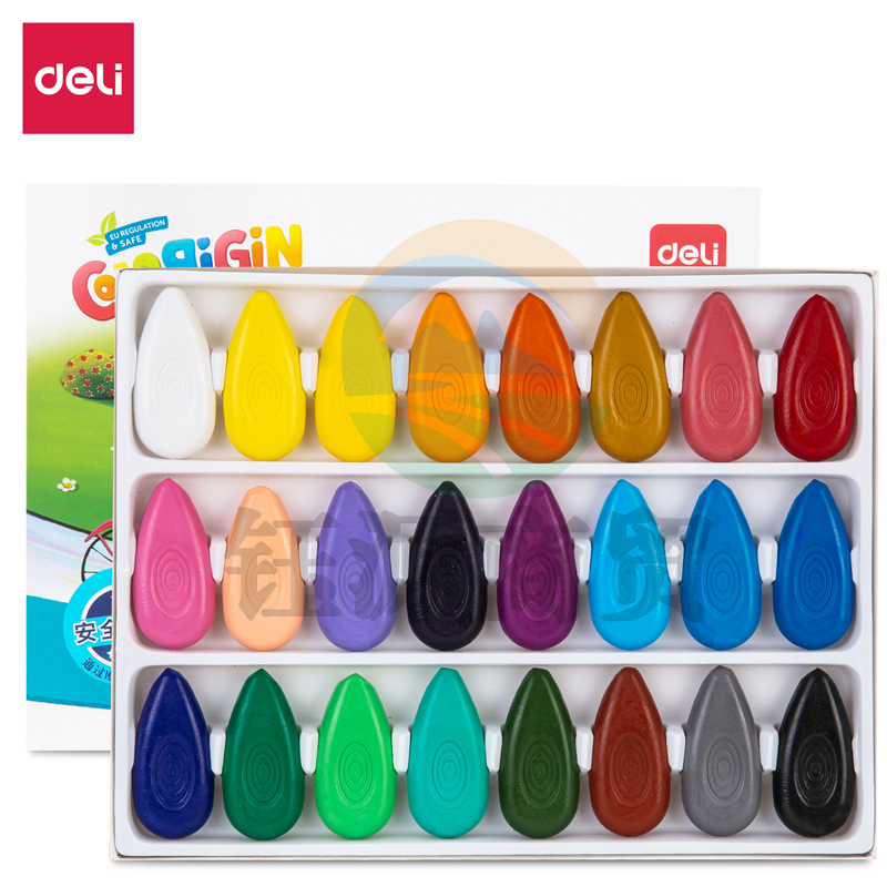 得力72074-24_24色水滴蜡笔(混)(盒)油画棒 萌趣防滑不脏手小学生儿童涂色绘画画笔 美术用品套装玩具儿