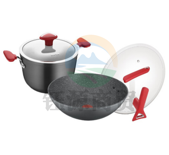 苏泊尔TP21112T 火红点星星石不粘锅具二件套 炒锅+汤锅
