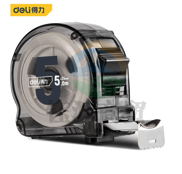 得力DL270525T 透明钢卷尺盒尺伸缩尺拉尺5mx25mm
