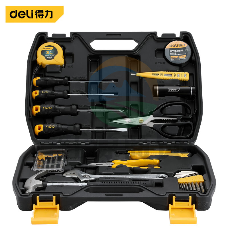 得力(deli)DL5963 家用多功能五金工具箱手动工具套装电工工具箱家用应急包27件