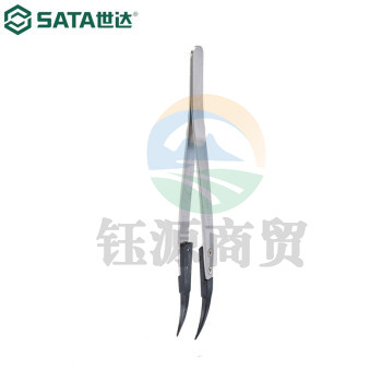 世达（SATA）03161防静电宽头/弯头/尖头镊子130mm 防静电弯头镊子130MM