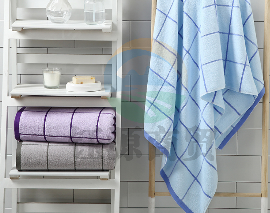 新亚 浴巾 纯棉吸水亲肤浴巾 全棉苏伦格子款男女大浴巾 紫色 68*135cm（条）