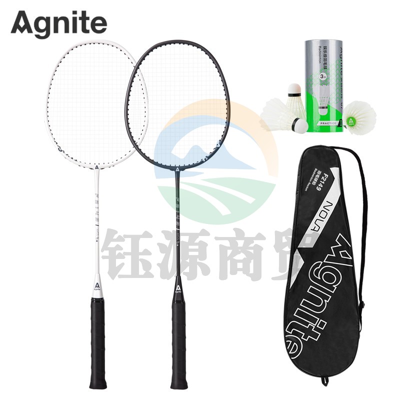 安格耐特F2149羽毛球拍铁铝一体(黑+白)(2支装,带3只球/付)