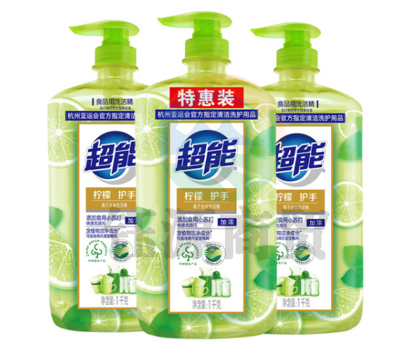 超能 加浓护手洗洁精 柠檬苏打1kg*3瓶套装