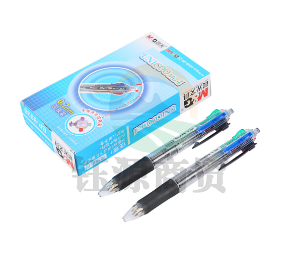 晨光BP8030 0.7mm/4色中央开关按动圆珠笔 透明杆中油笔 12支/盒