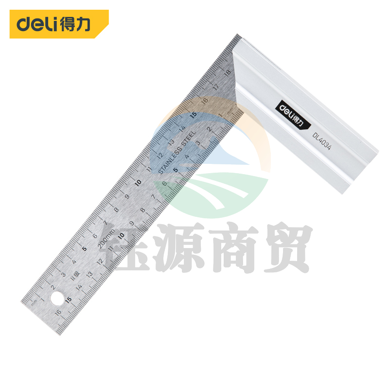 得力DL4034 钢角尺直角尺双刻度角尺90度尺拐尺L型木工尺宽座方直尺200mm