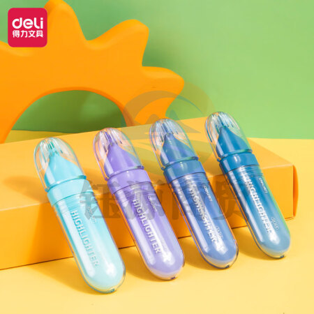 得力（deli）SK169柔彩荧光笔彩色醒目标记笔 手帐可用水性记号笔蓝椰烟熏色系 4支/盒装