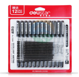 得力（deli）33205 中性笔黑 12支+笔芯