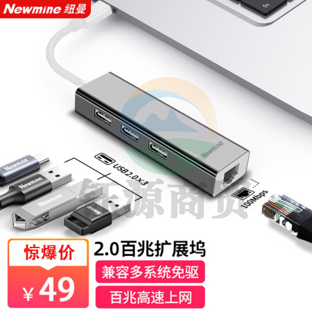纽曼（Newmine）LAN-TH203 Type-C转RJ45网线接口 百兆有线网卡转换器 适用苹果华为笔记本电脑外置网线转接头 银色