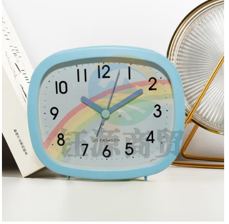 秘禧卡通闹钟学生专用起床神器桌面电子时钟儿童闹钟指针石英钟表 彩虹闹钟【蓝色】