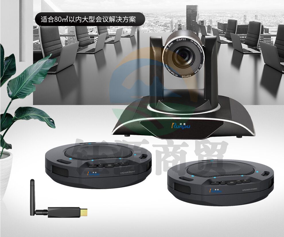 润普（Runpu）RP-W65大型视频会议室解决方案 适用60-90平米（会议摄像头RP-HUW950A-20+无线级联全向麦克风RP-N60W）