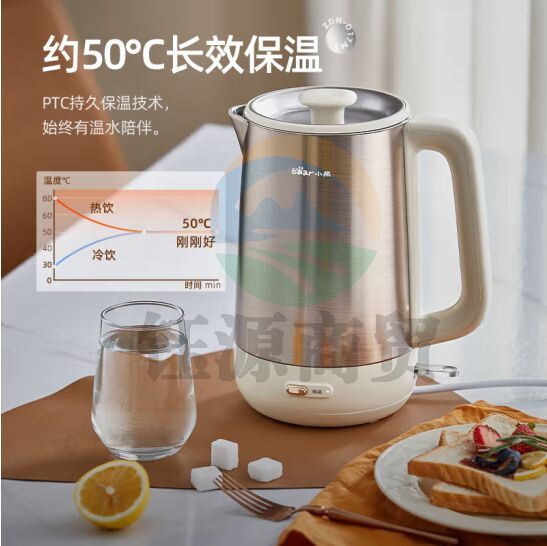 小熊（Bear）电水壶烧水壶 热水壶电热水壶304双层不锈钢一键保温家用恒温水壶1.7L容量开水壶 ZDH-D17M1