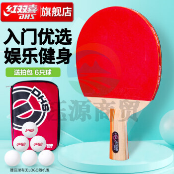 红双喜2星训练业余直拍入门级单拍乒乓球拍E206含6只装球