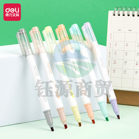 得力(deli)SK137软头柔彩荧光笔彩色醒目标记笔 手帐可用水性记号笔薄雾色系 6支/袋装