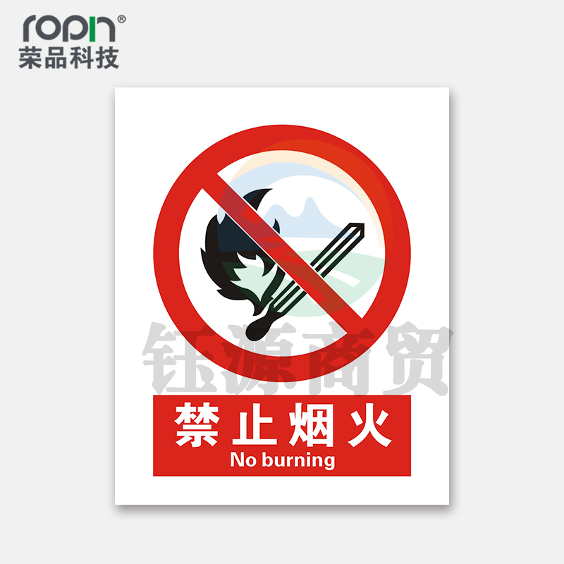 荣品 国标安全标识牌禁止吸烟验厂安检检查警示牌警告提示牌告知牌温馨提示标贴墙贴标语 禁止烟火 220×300mm