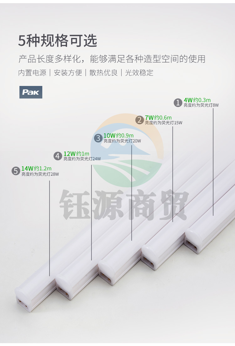 三雄极光  4支装 LED灯管一体化T5支架无影灯管灯带 LED日光灯长条节能灯具套装 0.6米7W白光6500K