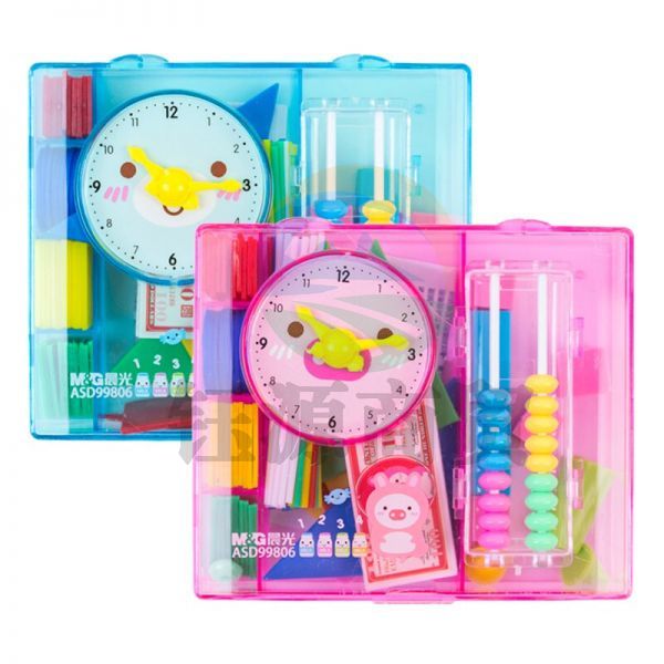 晨光ASD99806四方形智力学具 颜色随机 小学生认知学习教具(小棒数数/珠子计数器+几何图形+时钟+认知卡等)