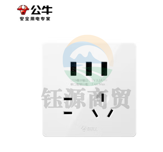 公牛（BULL）开关插座 G12系列 五孔带3位USB插座86型插座面板G12E536S 白色
