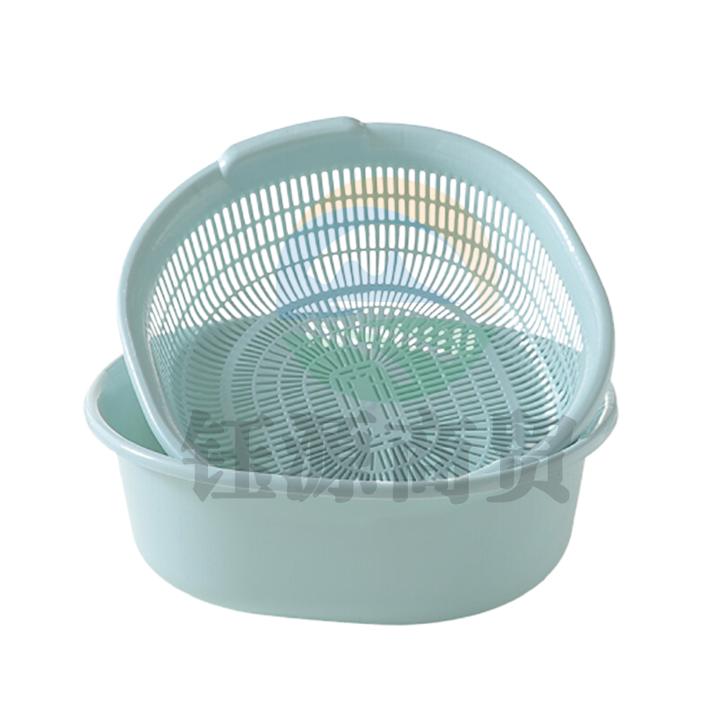 雅高 沥水篮 双层大号洗菜篮 厨房多功能圆形加大号洗菜盆子水果篮 蓝色 YG-C043