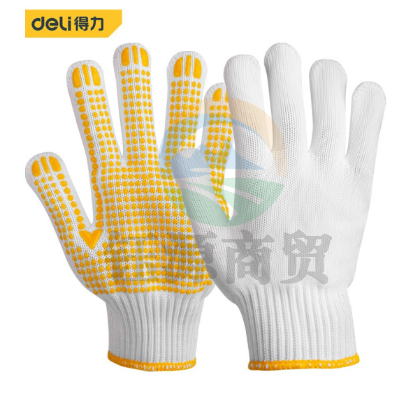 得力DL521021 涤纶PVC点珠手套8.5码215mm (12副/包）