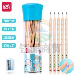 得力(deli) S954-2B 洞洞笔铅笔 原木三角杆书写铅笔/儿童矫姿铅笔/学生练字笔2B 30支装